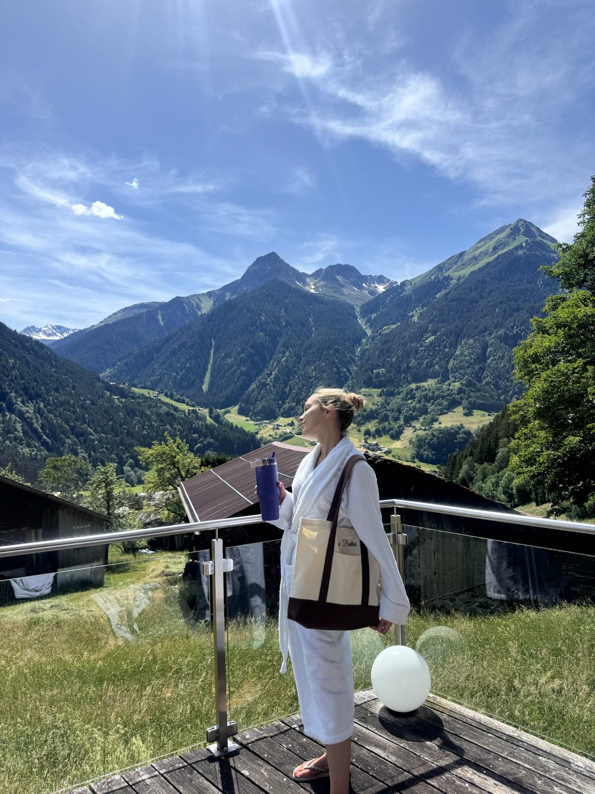 Taking in the mountain air from the terrace